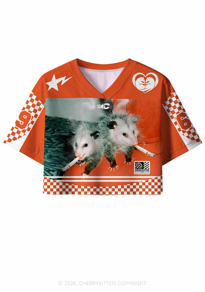Smoking Badass Possum Y2K Crop Sport Jersey Shirts Cherrykitten