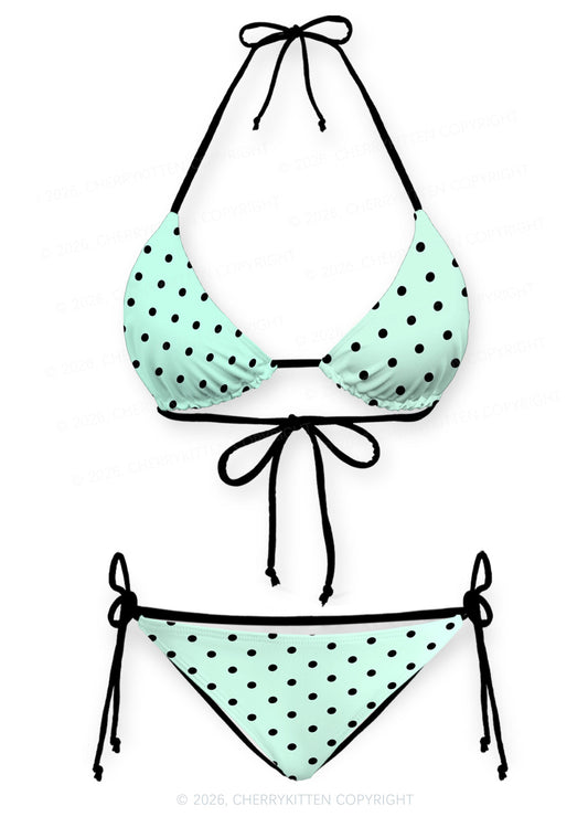 Black Dots On Mint Green Y2K Print Bikini Set Cherrykitten