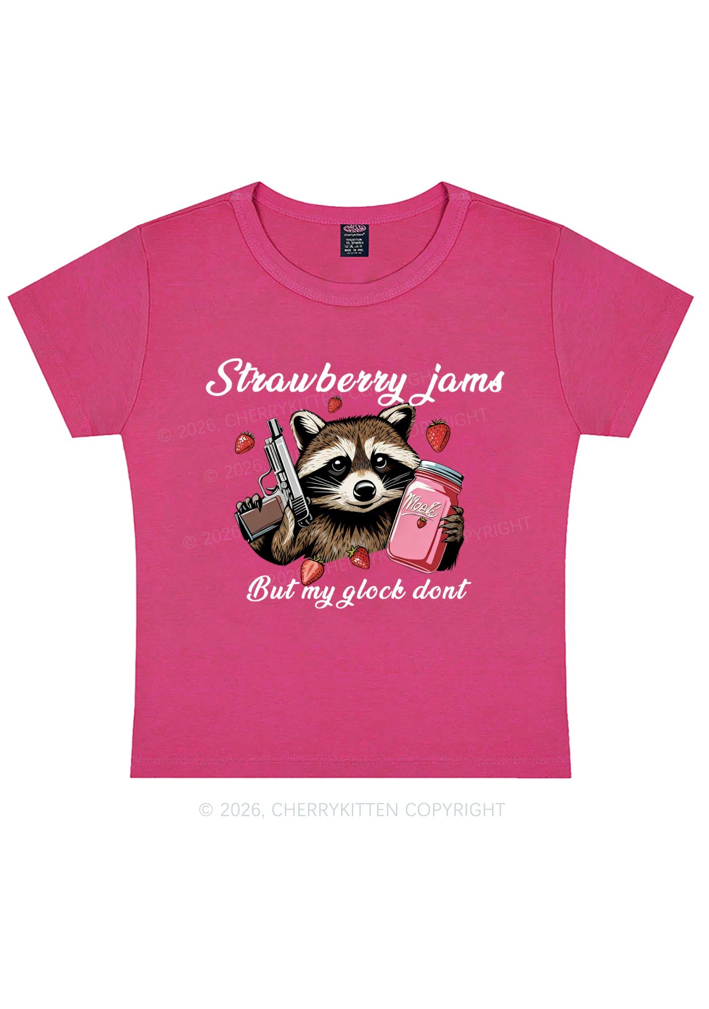 Strawberry Jams Raccoon Y2K Baby Tee Cherrykitten