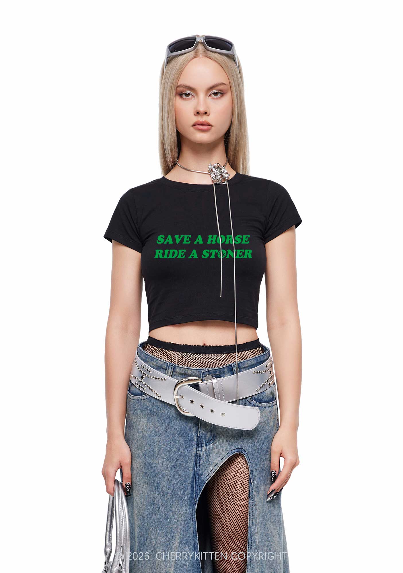 Save Horse Ride Stoner Y2K Baby Tee Cherrykitten