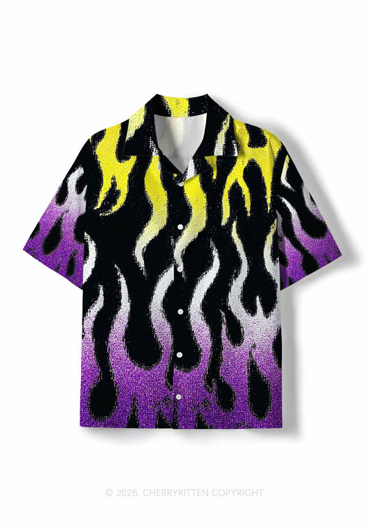 Nonbinary Flame Pride Y2K Print Hawaiian Shirt Cherrykitten