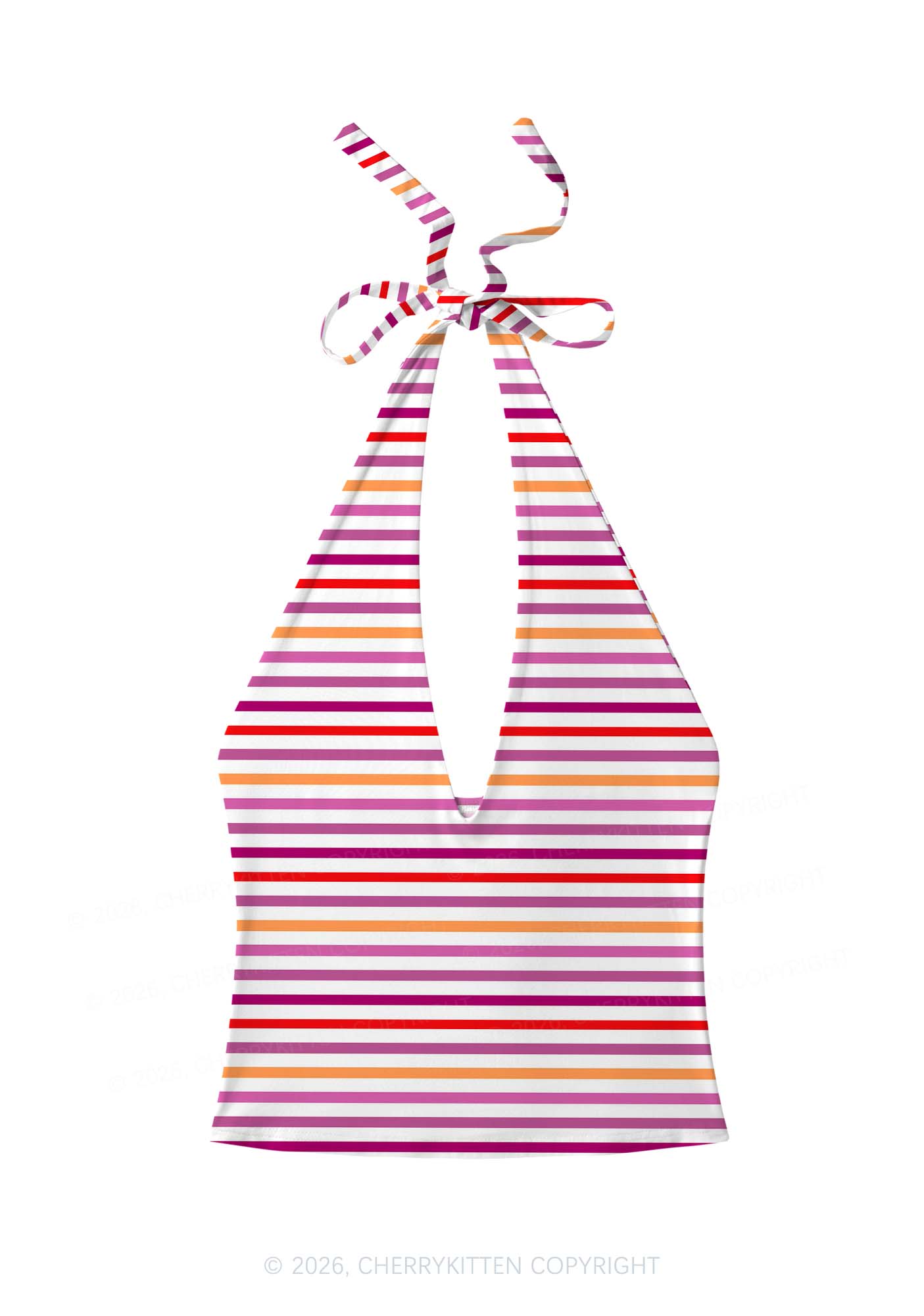 Lesbian Stripes Pride Y2K Print Halter Deep V Neck Cami Cherrykitten