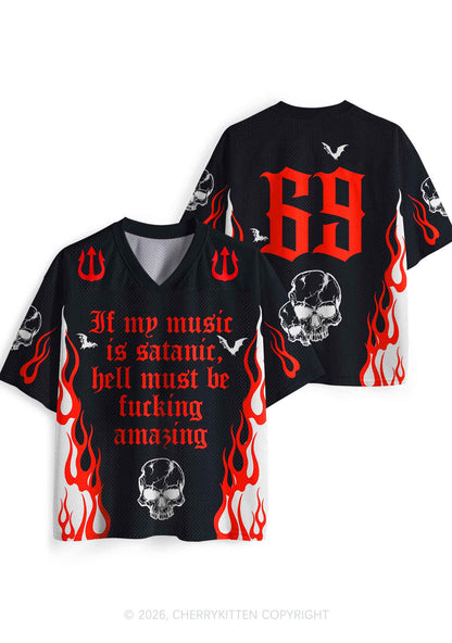 Halloween My Music Is Satanic Y2K Sport Jersey Shirts Cherrykitten