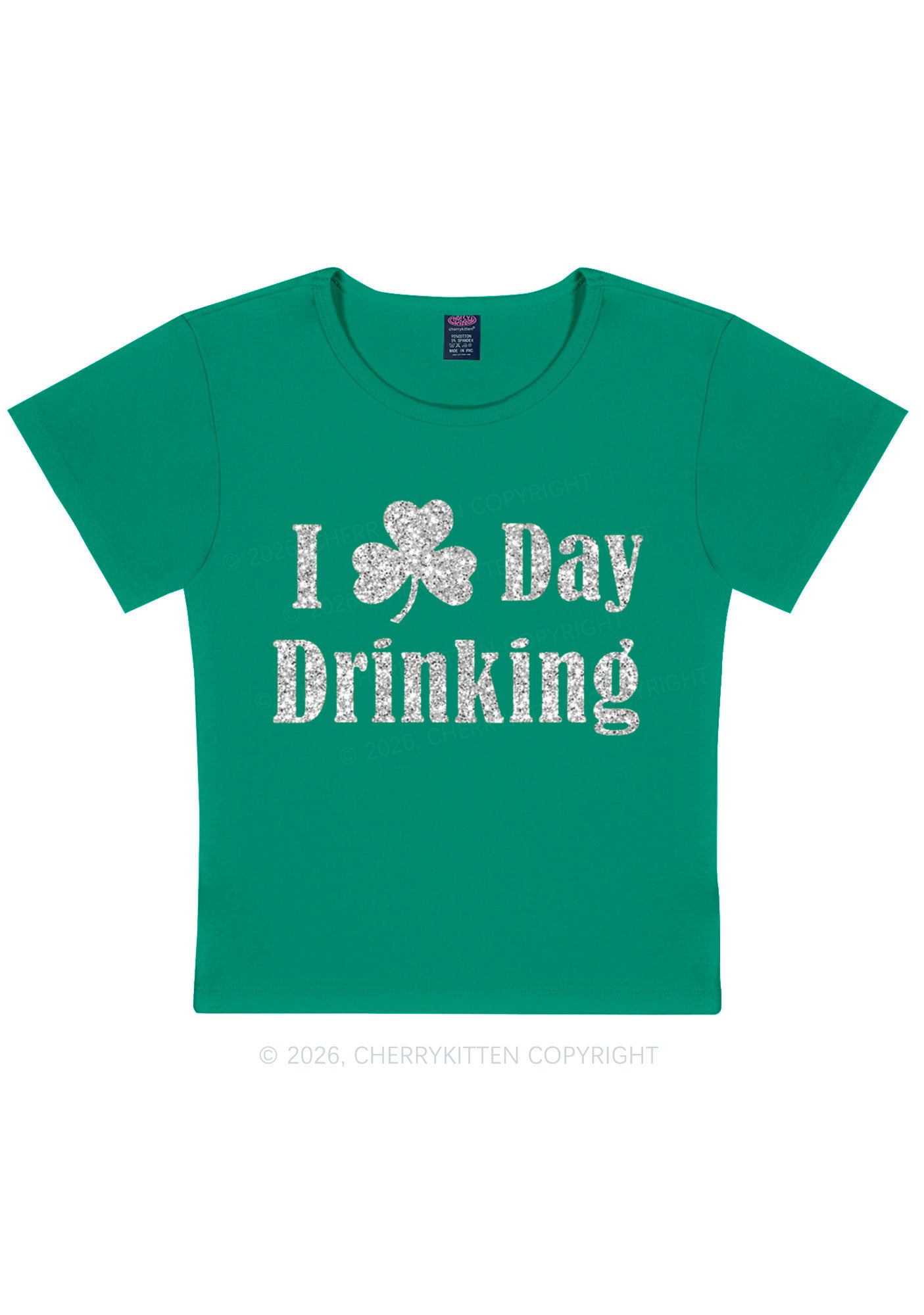 Glitter I Love Day Drinking St Patricks Y2K Baby Tee Cherrykitten