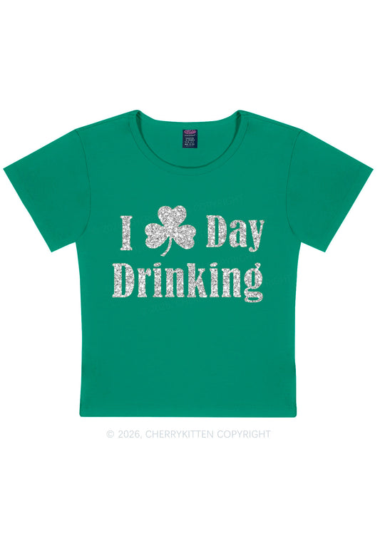 Glitter I Love Day Drinking St Patricks Y2K Baby Tee Cherrykitten