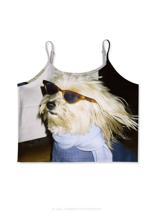 Sunglasses Puppy Y2K Print Cami Crop Top Cherrykitten