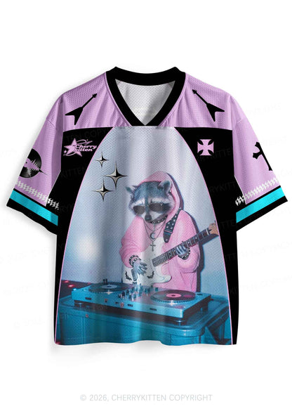 Pink Hoodie Raccoon DJ Y2K Sport Jersey Shirts Cherrykitten