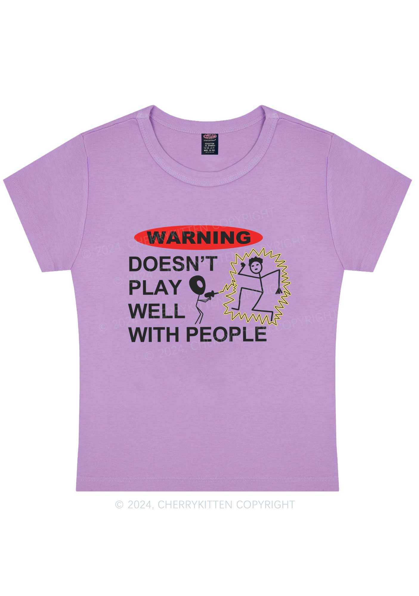 Curvy Play Warning Y2K Baby Tee Cherrykitten