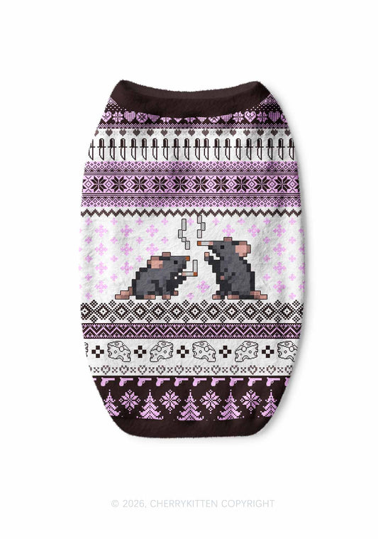 Pixel Smoking Rats Y2K Pet Knit Sweatshirt Cherrykitten