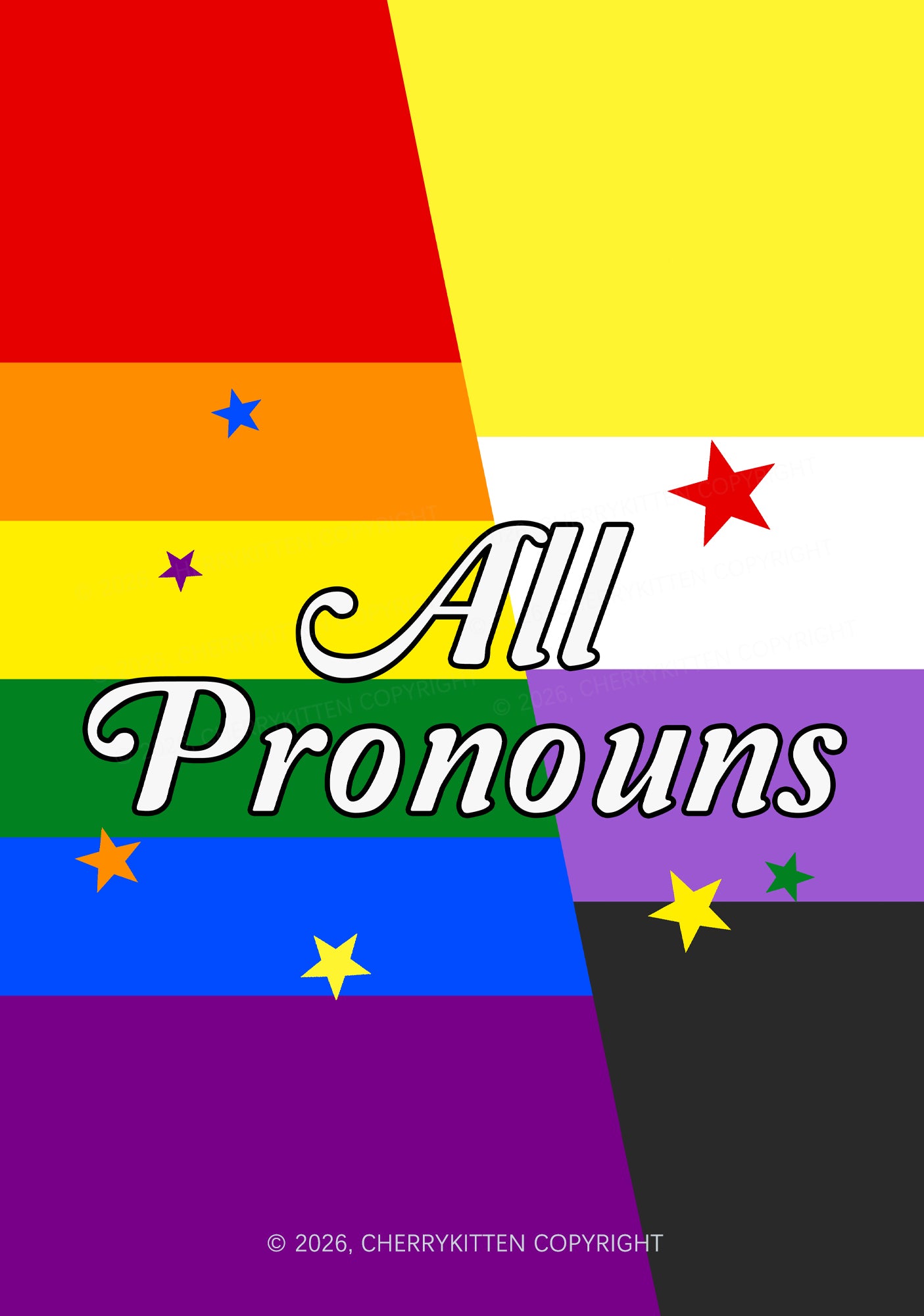 All Pronouns Rainbow Nonbinary Pride 1Pc Y2K Pin Badge Cherrykitten