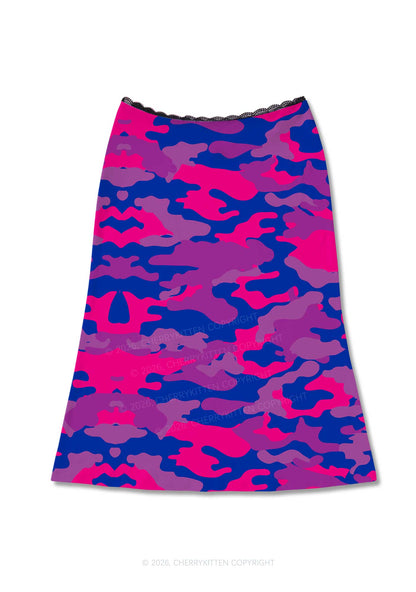 Bisexual Camouflage Pride Y2K Print Midi Skirt Cherrykitten