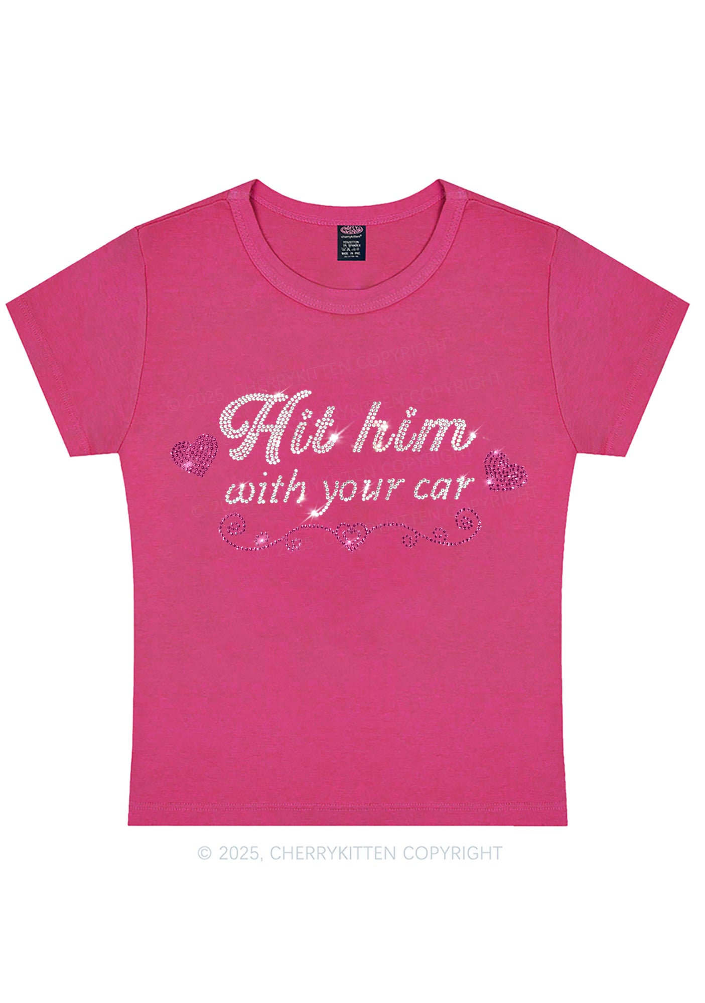 Rhinestone Hit Him Y2K Baby Tee Cherrykitten