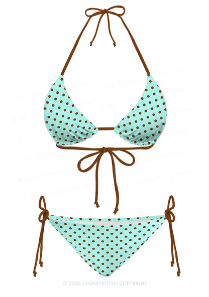 Brown Dots On Mint Green Y2K Print Bikini Set Cherrykitten