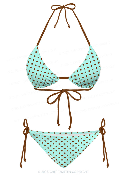 Brown Dots On Mint Green Y2K Print Bikini Set Cherrykitten