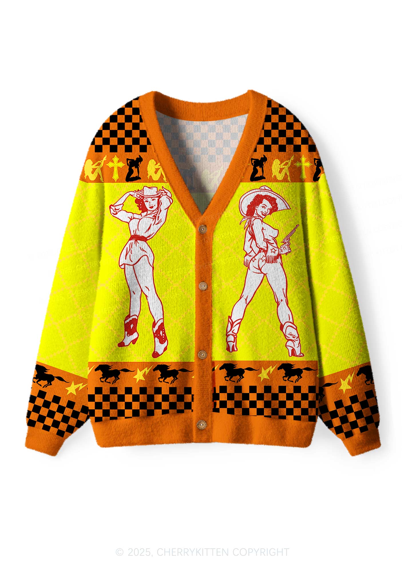 Ride A Cowgirl Pride Y2K Christmas Cardigan Knit Sweatshirt Cherrykitten