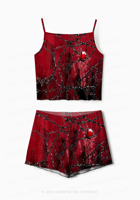 Halloween Thorned Ruby Y2K Print Cami Shorts Pajama Set Cherrykitten