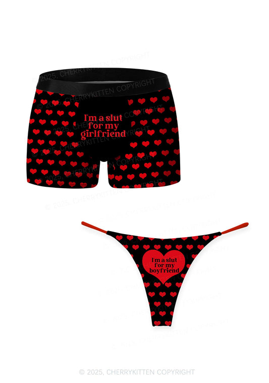 Slxt For My BF GF Valentine's Day Y2K Print Couples Boxer Thong Set Cherrykitten