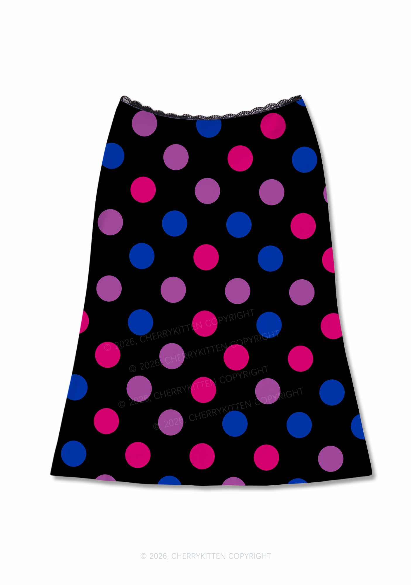 Bisexual Dots On Black Pride Y2K Print Midi Skirt Cherrykitten