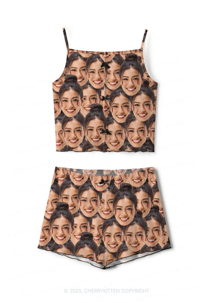 Custom Portrait Valentine's Day Y2K Print Cami Shorts Pajama Set Cherrykitten