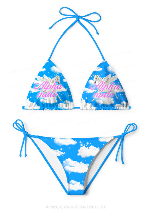 Blue Sky Alpha Male Unicorn Y2K Print Bikini Set Cherrykitten