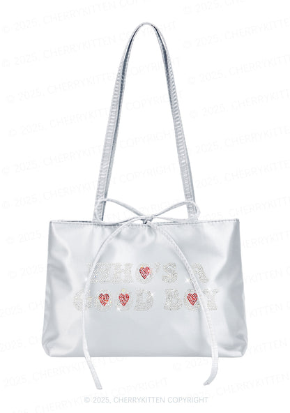 Rhinestone Whos A Good Boy Y2K Satin Bags Cherrykitten