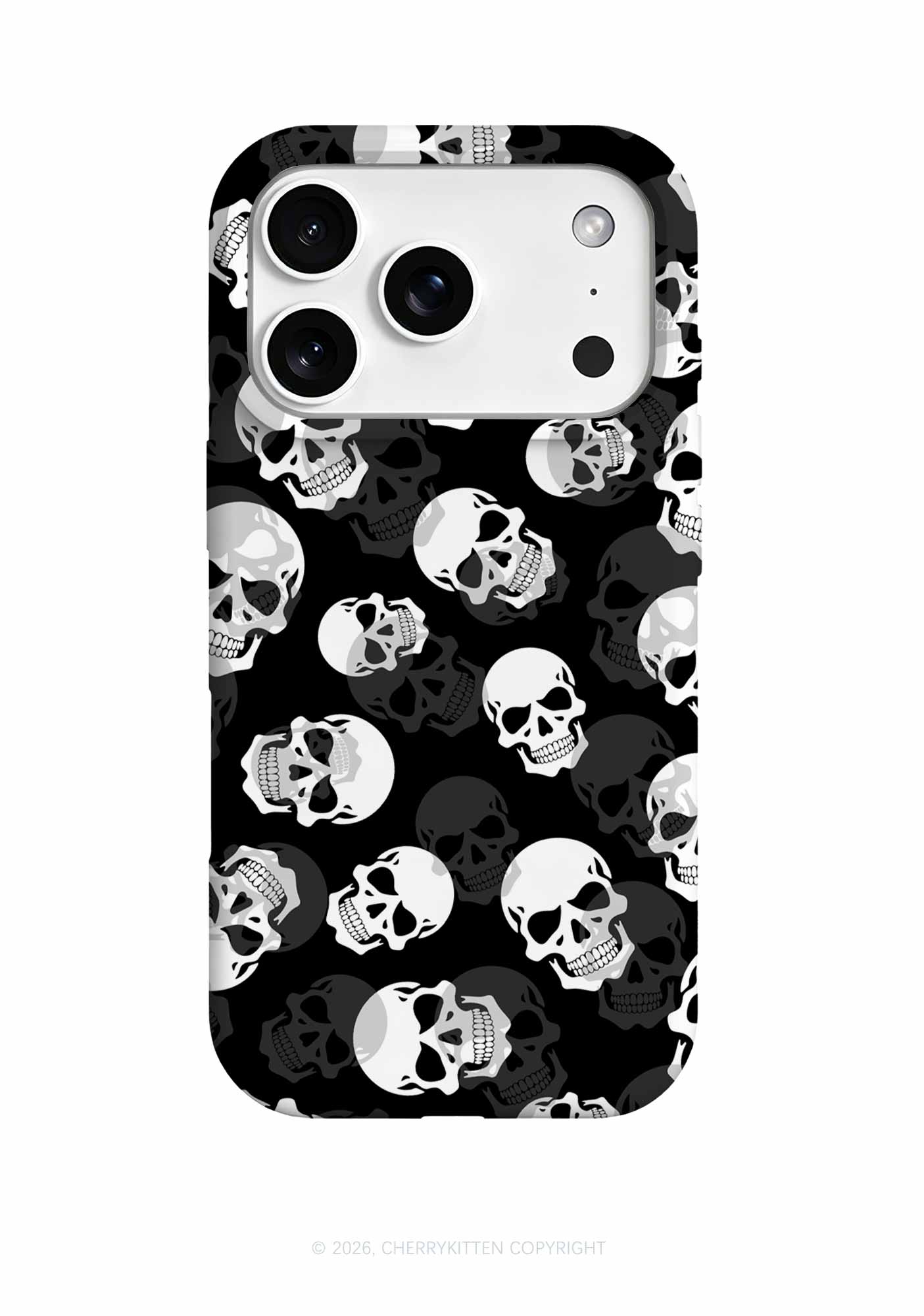 Halloween White Skull On Black Y2K Phone Case Cherrykitten