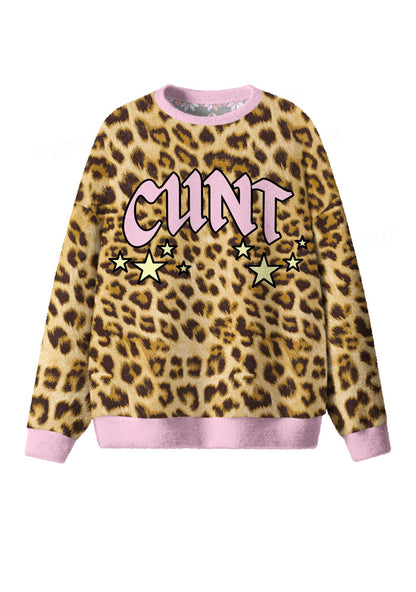 Leopard Cxxt Star Y2K Christmas Knit Sweatshirt Cherrykitten