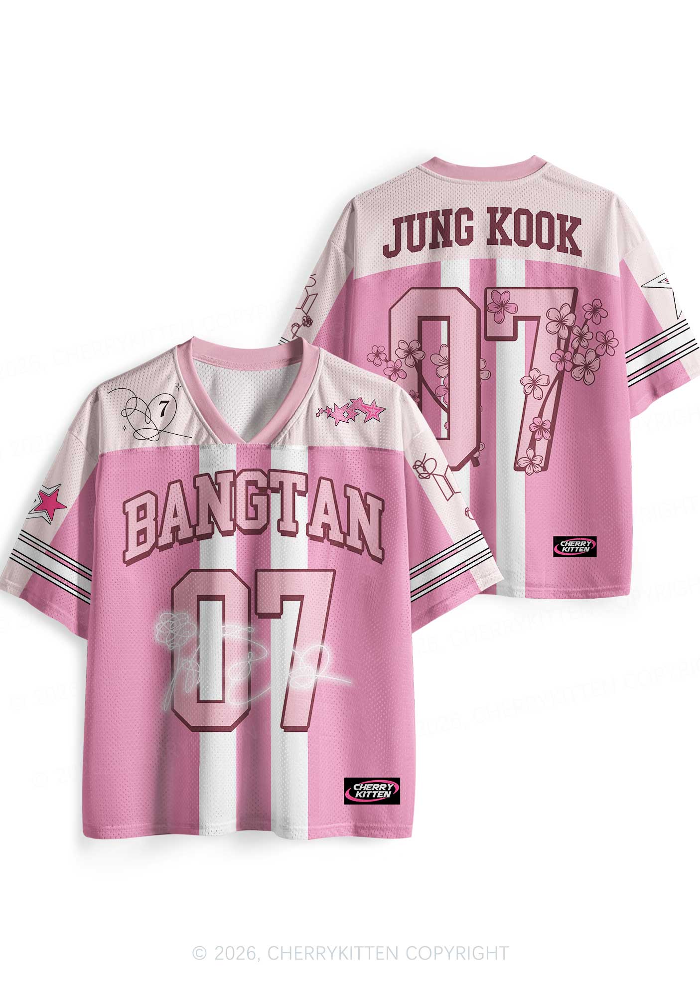 Pink Sakura Korean Boys Y2K Sport Jersey Shirts Cherrykitten