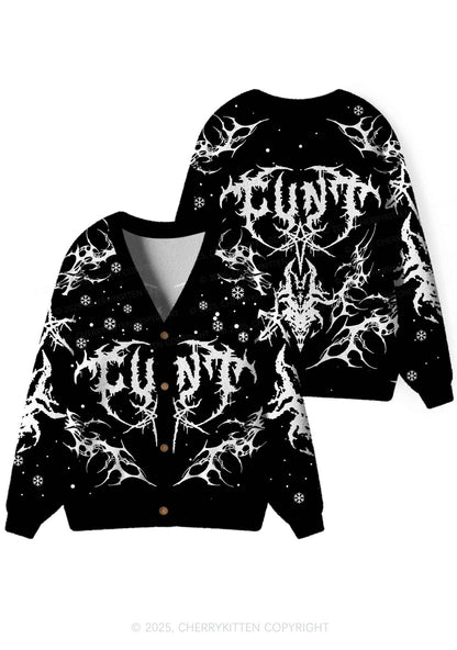 Black Punk Cxxt Y2K Christmas Cardigan Knit Sweatshirt Cherrykitten