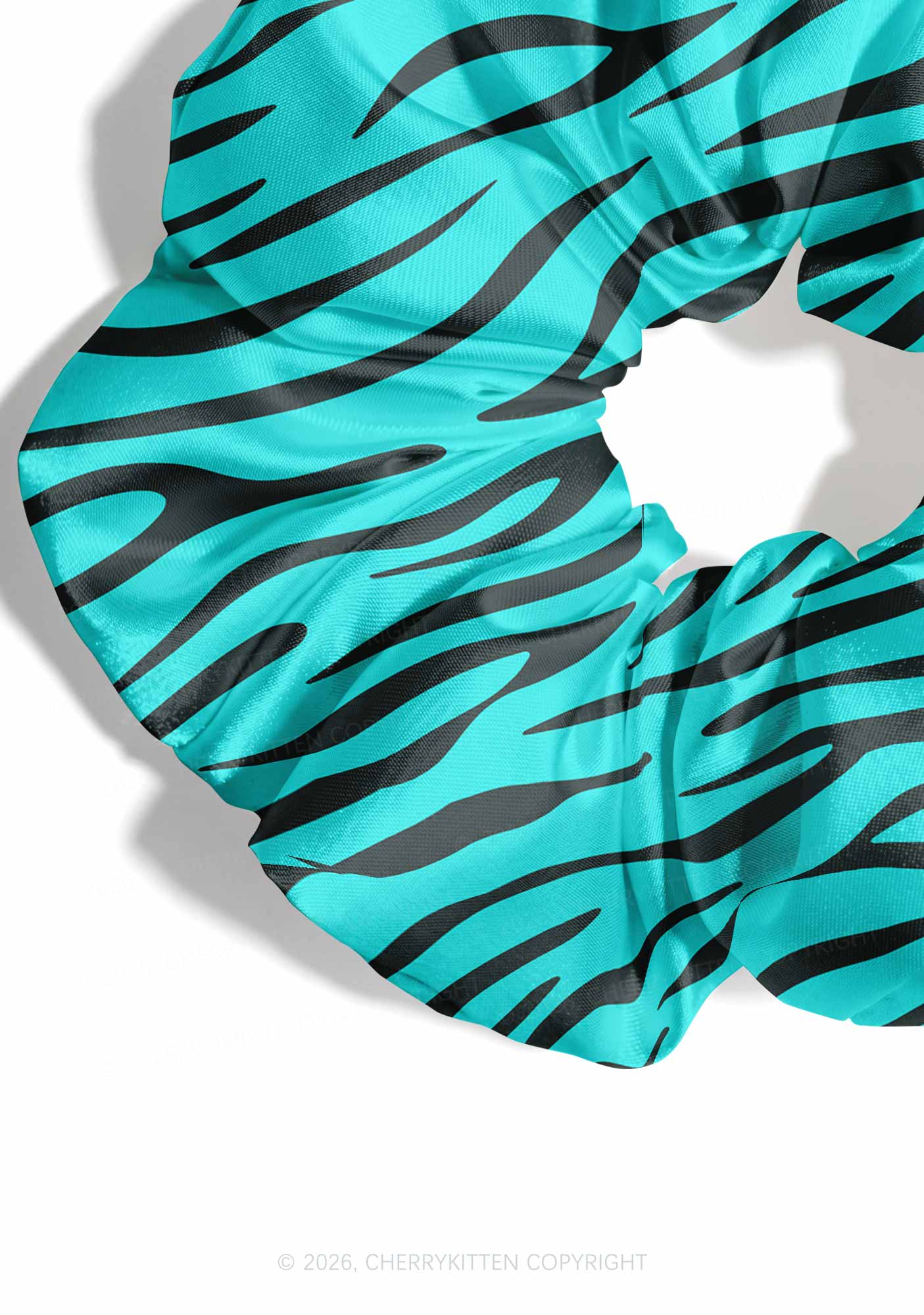 Bright Cyan Zebra Stripes Y2K Hair Scrunchie Cherrykitten