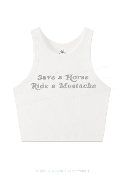 Glitter Ride A Mustache Y2K Crop Tank Top Cherrykitten
