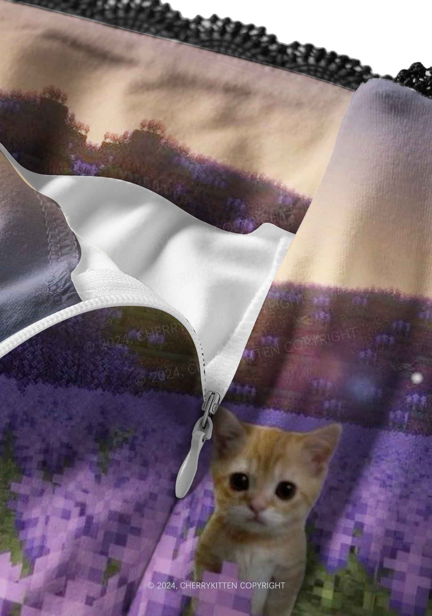 Lavender Kitten Y2K Print Midi Skirt Cherrykitten