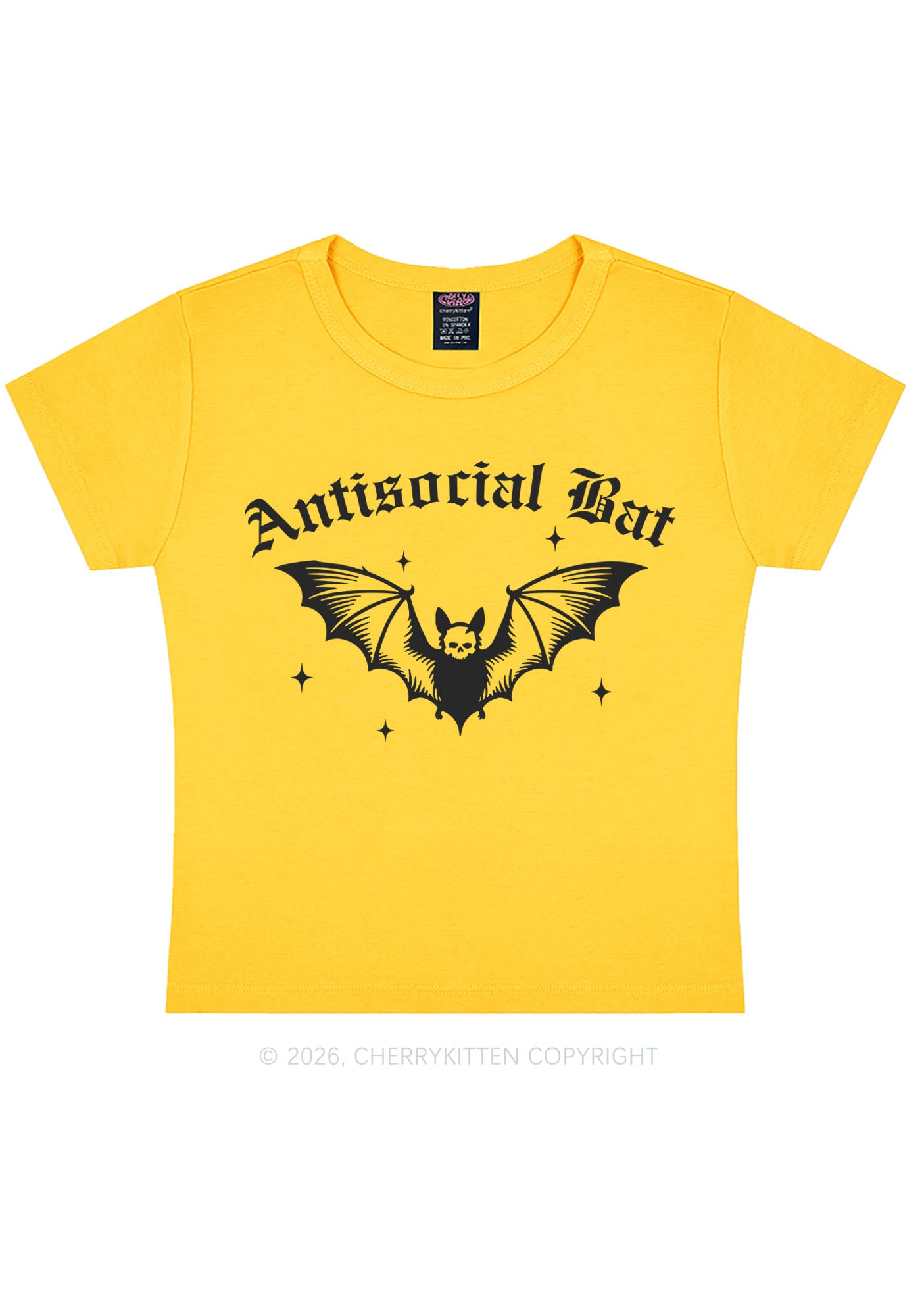 Halloween Antisocial Bat Y2K Baby Tee Cherrykitten