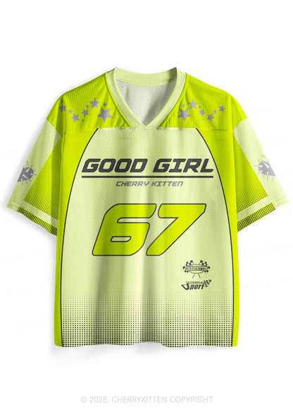Lime Green Good Girl Y2K Sport Jersey Shirts Cherrykitten
