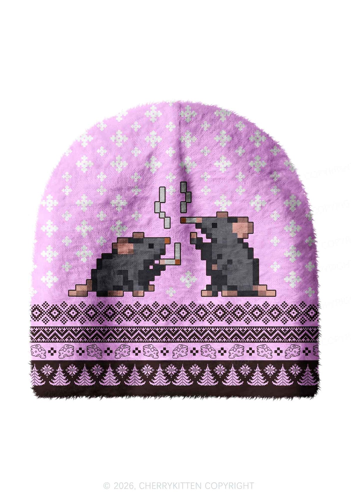 Smoking Rats Y2K Print Knit Beanie Cherrykitten