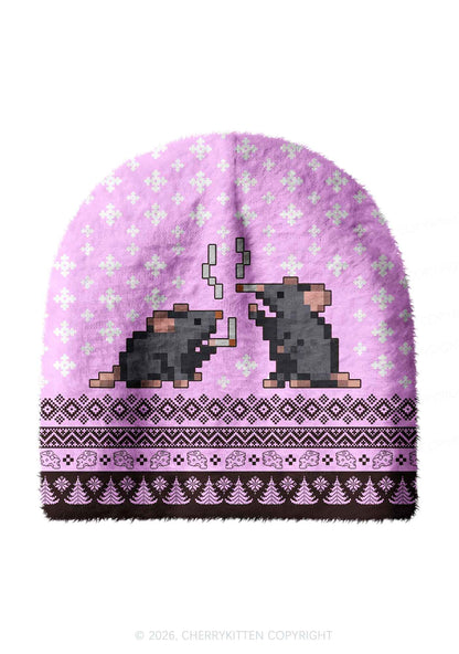 Smoking Rats Y2K Print Knit Beanie Cherrykitten