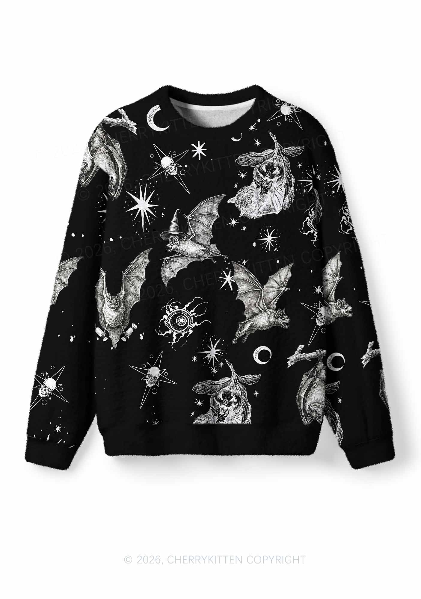 Halloween Witch Bats Skulls Y2K Christmas Knit Sweatshirt Cherrykitten