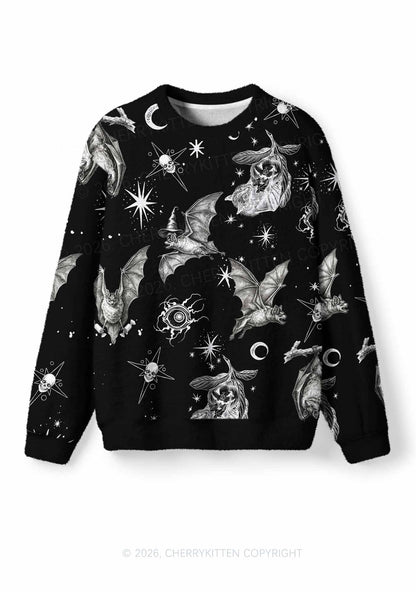 Halloween Witch Bats Skulls Y2K Christmas Knit Sweatshirt Cherrykitten
