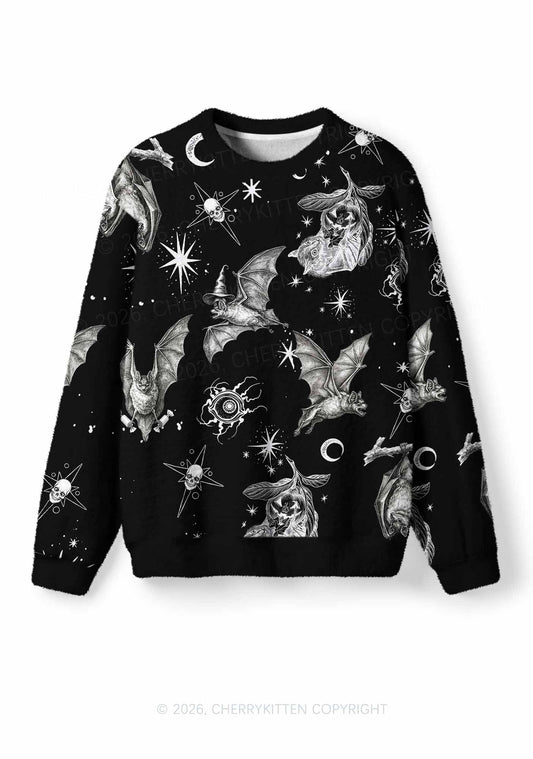 Halloween Witch Bats Skulls Y2K Christmas Knit Sweatshirt Cherrykitten