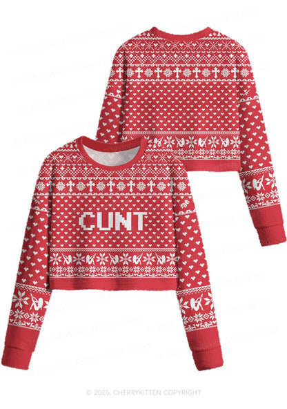 Red Cxxt Y2K Christmas Crop Knit Sweatshirt Cherrykitten