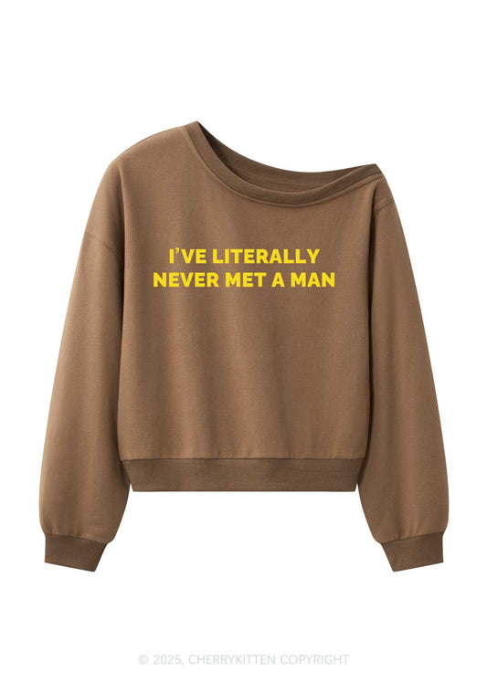 Never Met A Man Y2K Off Shoulder Sweatshirts Cherrykitten