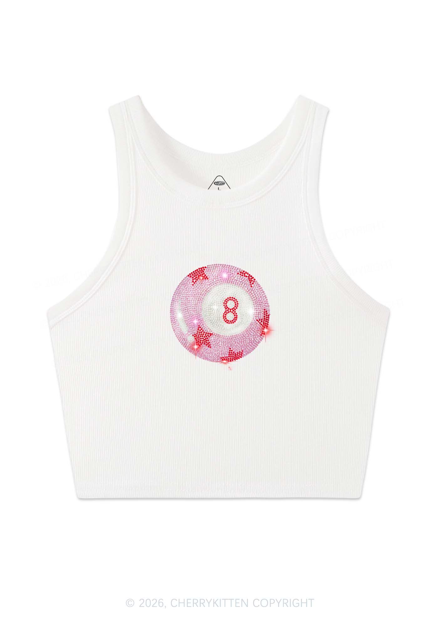 Rhinestone Pink Eight Ball Star Y2K Crop Tank Top Cherrykitten