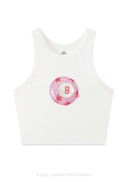 Rhinestone Pink Eight Ball Star Y2K Crop Tank Top Cherrykitten