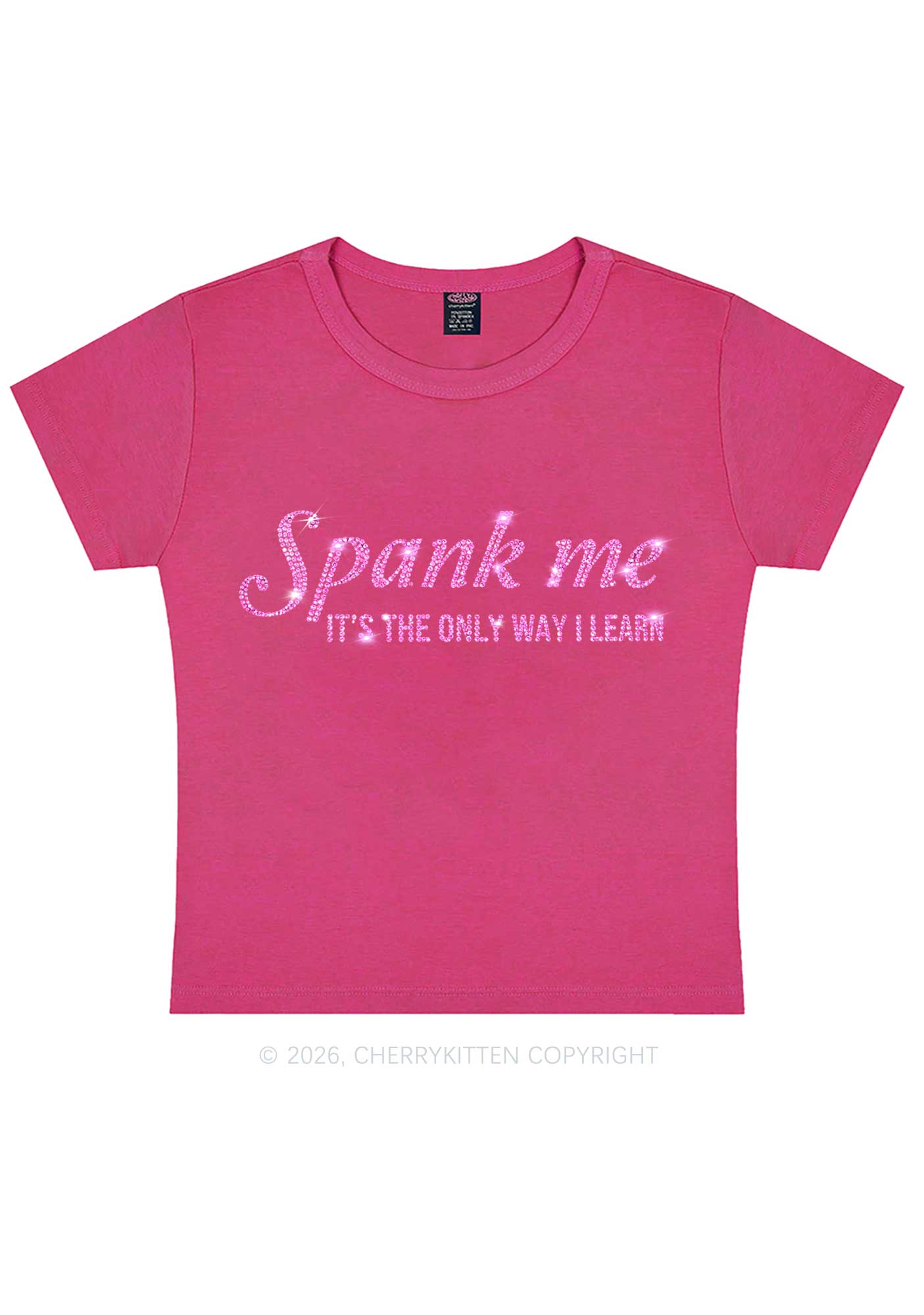 Rhinestone Spank Me Y2K Baby Tee Cherrykitten