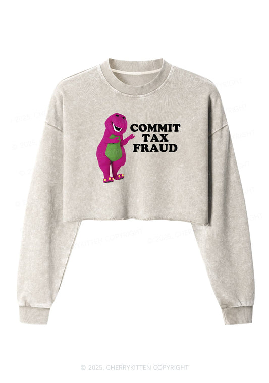 Commit Tax Fraud Y2K Crop Washed Sweatshirts Cherrykitten
