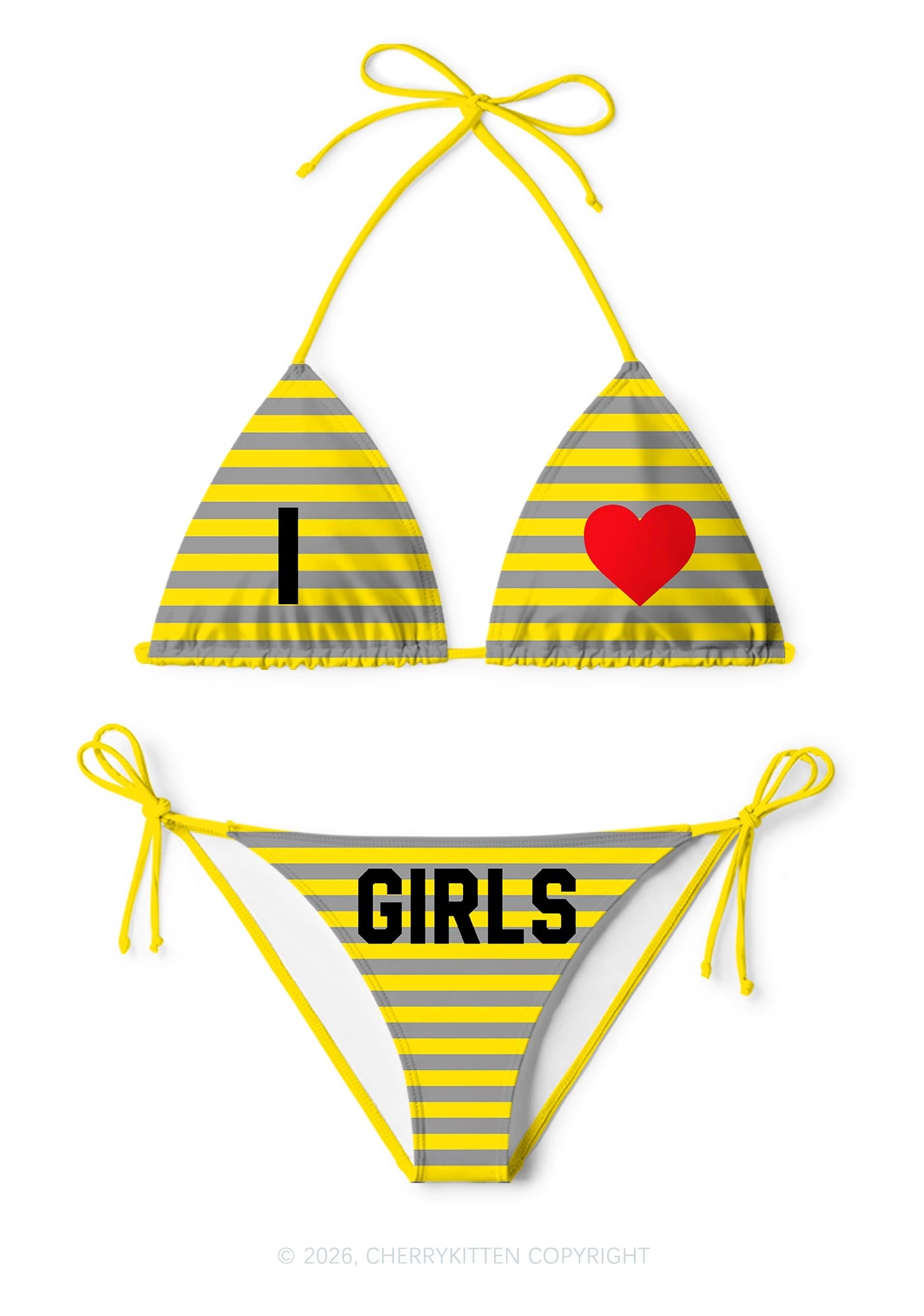 I Love Girls Pride Y2K Print Bikini Set Cherrykitten