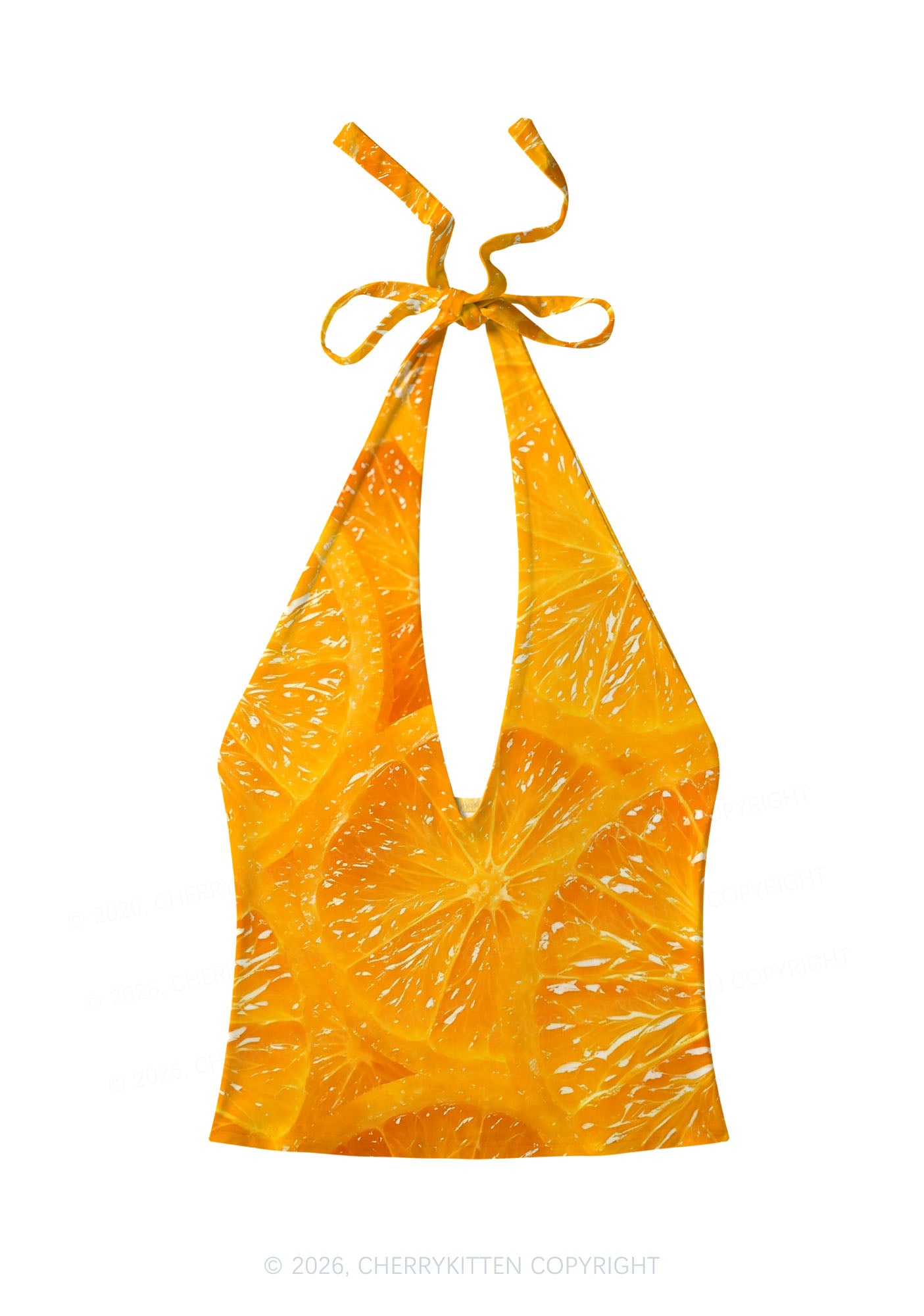 Orange Slice Y2K Print Halter Deep V Neck Cami Cherrykitten