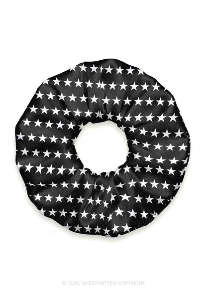 White Star On Black Y2K Hair Scrunchie Cherrykitten