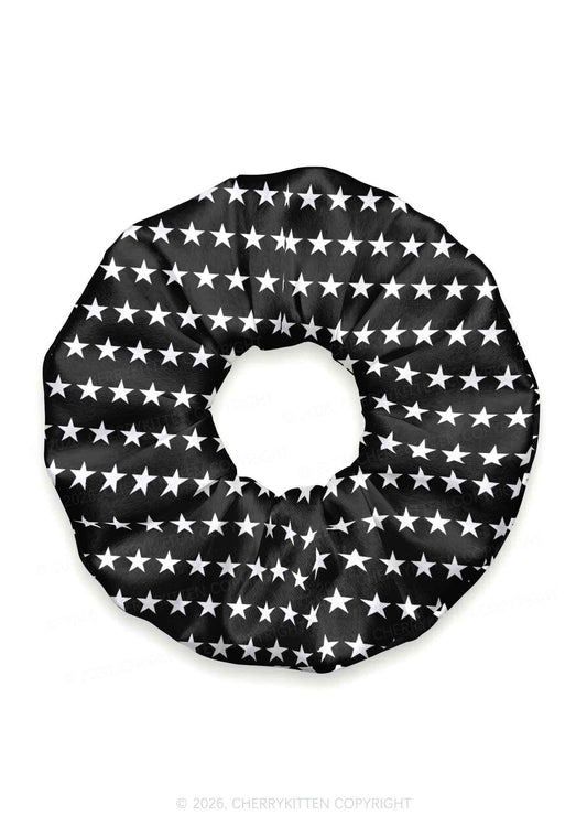 White Star On Black Y2K Hair Scrunchie Cherrykitten
