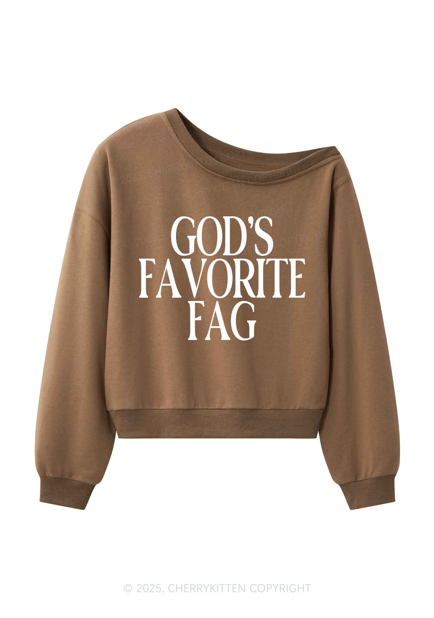 Gods Favorite Fag Pride Y2K Off Shoulder Sweatshirts Cherrykitten